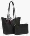 Black tote bag set with matching pouch and stylish houndstooth scarf for women commuter. - Black