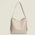 Minimalist PU Leather Bucket Bag Casual Soft Tote Shoulder Bag for Women in Beige Color - Off White