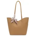 Detail shot of vintage tote bag with decorative scarf, commuter shoulder bag close-up. - Biscuit Color