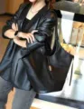 Black leather tote bag for women, large capacity shoulder bag for commuting and work use. - 47x16x29cm / Black