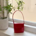Korean glossy red bucket bag retro flap mini shoulder crossbody bag for women daily commute - 18x8x17cm / Red