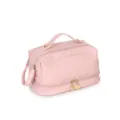 Pink PU multi-layer travel cosmetic bag, waterproof toiletry organizer with handle. - Pink