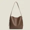 Women PU Leather Bucket Bag Large Capacity Casual Tote Crossbody Shoulder Bag Brown - Coffee