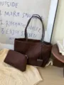 Brown suede tote bag and pouch set, large capacity casual shoulder bag for women autumn winter. - Coffee