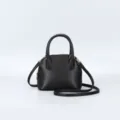 Black dome handbag for women, faux leather shoulder crossbody bag with top handles. - 18x9x15cm / Black