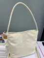 Nylon shoulder bag with chic embroidered lettering, minimalist daily commuter handbag for women. - White
