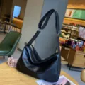 Black minimalist women's shoulder bag with wide strap casual commuter crossbody bag - Black