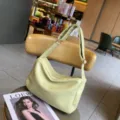 Wide strap women shoulder bag solid color casual crossbody bag large capacity daily commuter tote. - Yellow