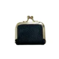 Mini black textured kiss-lock coin purse vintage metal clasp small jewelry storage bag. - 6.5*3.4*4.5 / Black