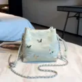 Silver butterfly bucket bag with metal chain strap and corner protection for stylish women. - Mint Green