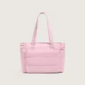 Pink quilted puffer tote bag, lightweight cloud shoulder handbag with multiple compartments - Pink