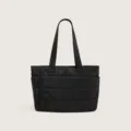 Korean style black quilted puffer tote bag, lightweight multi-compartment casual shoulder bag. - Black