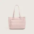 Pink Quilted Puffer Tote Bag Lightweight Multi-Compartment Casual Shoulder Handbag - Khaki