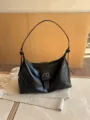 Vintage black leather shoulder bag, trendy underarm hobo bag for women daily commute style. - 33*9.5*21cm / Black