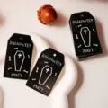 Halloween coffin paper tags set, black gothic gift hanging labels for party decor. - New 5 / 50 Pieces