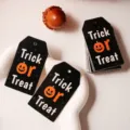 Halloween gift tags close up view, black paper hanging tag with cute pumpkin graphic. - New 4 / 50 Pieces