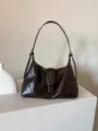 Retro brown leather underarm bag detail, showcasing distressed soft PU texture and metal buckle. - 33*9.5*21cm / Coffee
