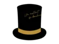 Black top hat sticker detail with gold band and elegant French cursive lettering design. - Black Gentleman Hat Style / 10 Pieces