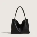 Classic black soft leather tote bag for women, minimalist large capacity shoulder bag for daily commute. - Two-Piece Bag Set / Black