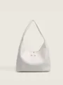 Sac à épaule minimaliste en cuir PU blanc pour femme, sac cabas hobo décontracté avec zippé. - Blanc