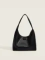 Sac porté épaule en cuir PU noir pour femme, sac hobo élégant décontracté minimaliste chic. - Noir