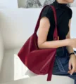 Retro Vin Rouge Souple Cuir Tote Sac Minimaliste Aisselle Epaule Sac Grande Capacite Mode - Sac Cabas Rouge