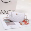 White caviar leather crossbody bag with chain strap, stylish ladies mini saddle shoulder bag - White