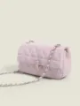 Lavender quilted chain small square crossbody bag, minimalist stylish commuter flap shoulder bag. - 19*7*10 / Pink