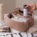 Large capacity PU leather makeup bag with multi-compartments for travel and daily use pink - Pink