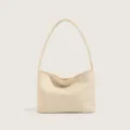Minimalist nylon embroidered underarm bag in beige, versatile single shoulder daily commuter purse. - Yellow