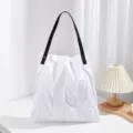 Geometric pleated canvas tote bag for women, large capacity casual shoulder bag for daily commuting. - White
