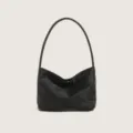Black nylon shoulder bag for women, minimalist underarm hobo bag for daily commute and casual use. - Black
