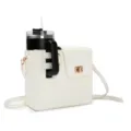 White women shoulder bag with tumbler holder, pu leather crossbody bag for outdoor daily use - 24*10*21 / White Water Bottle Bag