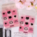 Süße Cartoon Katze Wiederverschließbare Beutel Rosa Karree Geschenk Plätzchen Detail - Kariertes Kätzchen / 50 Stück