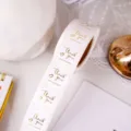 Etichette adesive di ringraziamento in lamina d'oro rotolo rotondo per confezione regalo - 500 Pezzi/Confezione / Bianco