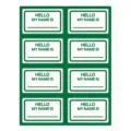 8-pack green border name stickers, Hello My Name Is adhesive label tags for kids and school use. - 8 Pieces/Pack / Green