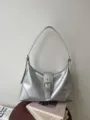 Vintage metallic silver shoulder bag for women y2k style hobo handbag chic PU leather purse - 33*9.5*21cm / Silver