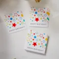 Detailed close-up of square dopamine colorful star birthday greeting cards with blessing text. - 50 Pieces/Pack (Style G)
