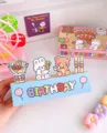 Bonita caja de caramelos de cumpleaños con diseño de oso y conejo 3D, ideal para fiestas infantiles. - 15*9*4cm / Caja de papel azul
