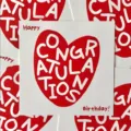 Square birthday greeting card with red heart design and congratulation message for gifting. - Red Heart Blessing Style (8*8cm) / 50 Sheets/Pack
