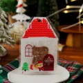 Christmas house shaped cookie gift packaging self adhesive bag detail view festive design. - Snow Cabin Style / 50 Pieces/Pack / Colorful