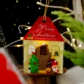 Detailed close-up shot of the Christmas house shaped packaging bag with festive decorations. - Santa Claus Style / 50 Pieces/Pack / Red