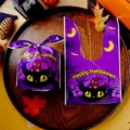 Sachets de bonbons en plastique Halloween oreilles de lapin emballage chat noir mignon - 50 Pièces / Violet