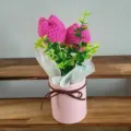 Handmade crochet tulip flower bouquet in pink ceramic pot cute knit decor gift - Five Colors