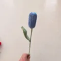 Handcrafted blue crochet tulip flower detail, single stem knit floral decor for home. - Blue