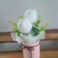 Handmade crochet white tulip flower bouquet in pink pot, cute gift for best friend birthday. - White 7