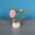 Handgemaakte gehaakte roos potplant detail, schattige kanten pot decoratie voor thuis. - Roze