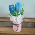 Handmade crochet tulip bouquet in pink bucket, exquisite decorative floral detail for gifts. - Eight Colors