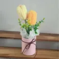 Handmade crochet tulip bouquet in pink pot gift home decor knit artificial flower set - 9 Colors