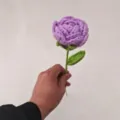 Handmade crochet purple rose flower with green leaves, perfect gift for Valentine's Day. - Purple
